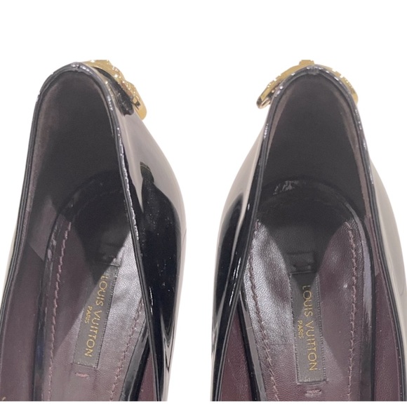 Louis Vuitton Deep Burgundy Peep Toe Lock Detail Heels - Picture 8 of 8